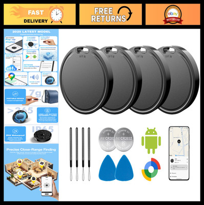 4-Pack Android Tracker Tags, IP65 Waterproof, 2-Year Battery Life, Google Find H
