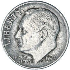 1952 D Roosevelt Dime 90% Silver Very Fine VF
