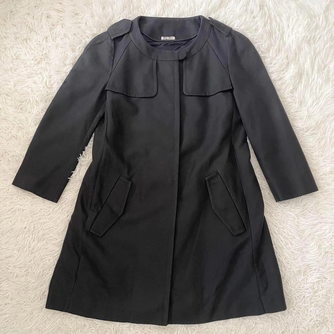 ジャケット・アウター 90s archive miumiu standcollar long coat 1990s miu miu, black military coat with removable hoodie and boa