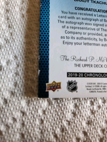 2019-20 Chronology Letterman Brady Tkachuk L-OT-BT Auto Patch /15 - Bild 8 von 8