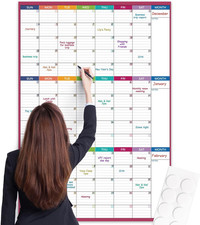 Large Dry Erase Calendar for Wall - Undated 3 Month Calendar, 28'' X 40'', Erasa
