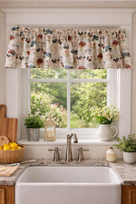 Country Farmhouse Valance Curtain, Farm Animal Themed Valance  41" W x 15" L 