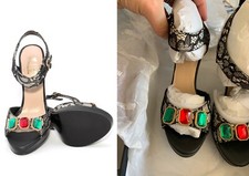 Love Moschino Multistone Sandal Black White platform heels lace buckle green red
