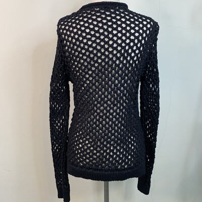 ★人気★【WOOALONG】★Mesh curved neck knit long sleev.e★ T By Alexander Wang Top Black Crochet Long Sleeve Goth Open
