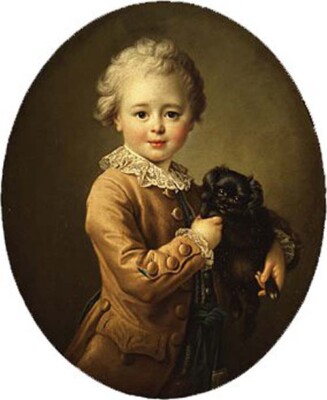 Oil painting child & dog Boy-with-a-Black-Spaniel-Francois-Hubert ...