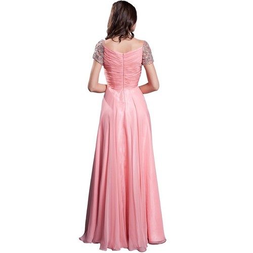 Women's Formal Cap sleeves Rhinestones Sequins beaded Long Evening prom dress - Picture 2 of 7