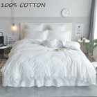 2023 Lace Bed Linen Sets 100% Cotton Bedclothes  White Bedsheets Quilt Cover 