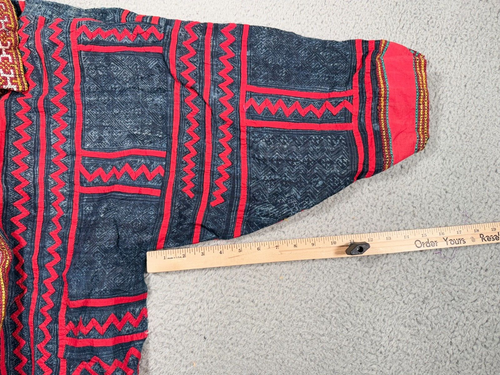 Vintage Thai Hmong Hemp Jacket Womens L Robe Hand Writing Indigo Dyed Embroidery - Picture 13 of 14