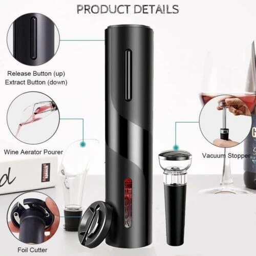 Cavatappi Elettrico per Vino, Set Di Apri bottiglie Elettrico 5 in 1 TOP QUALITY - Foto 9 di 10
