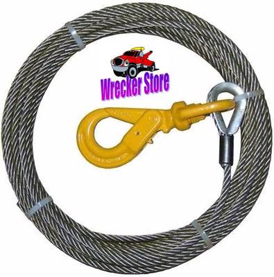 3/8'' x 50' WRECKER WINCH CABLE W/ SELF LOCK SWIVEL HOOK for Wrecker, Crane, etc.