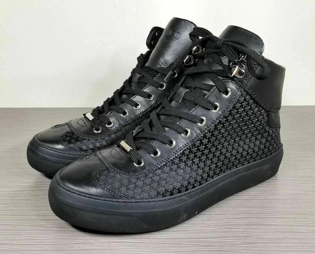 Jimmy Choo Black Mini Stars Argyle High-Top Sneakers, Black, Mens ...