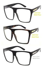 Mens Womens Flat Top Oversized Square Sunglasses Funky Big Clear Lens Blk or Brn