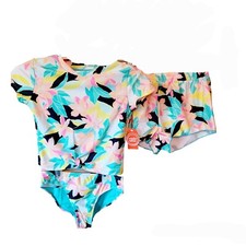 Wonder Nation Rash Guard Swim Set-10/12 Girls-T-Shirt-Cover Up Shorts-Bikini