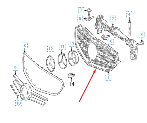 NEW MERCEDES-BENZ E-CLASS W212 FRONT RADIATOR GRILLE CHROME A2128851400 OEM - Picture 11 of 12