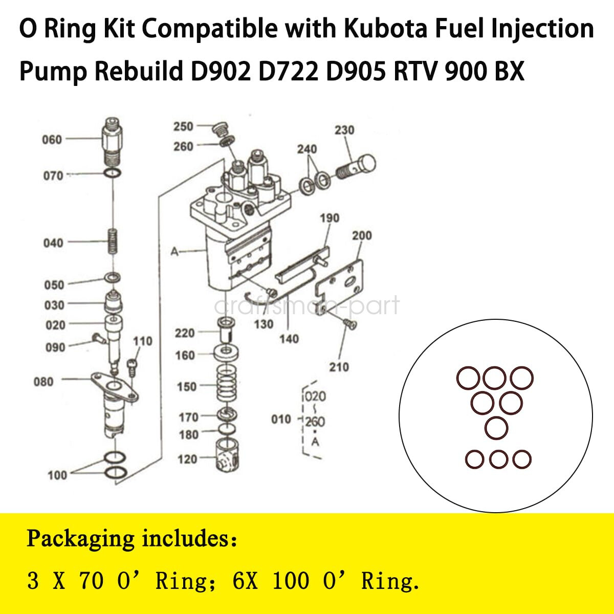 ORing Kit For Kubota Fuel Injection Pump Rebuild D902 D722 D905 RTV