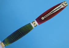 Blue/Yellow/Red Waves 3D Printed Ballpoint Pen Tri-Color Silk PLA & White Bands