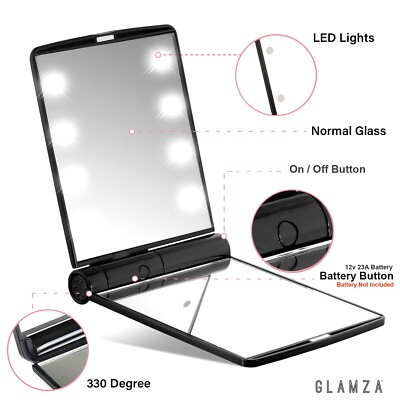 LED Licht Faltbar Beleuchtet Make Up Kosmetik Flip Beauty Kosmetikspiegel Reise