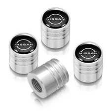 for Nissan New Logo Black on Silver Aluminum Cylinder-Style Tire Valve Stem Caps