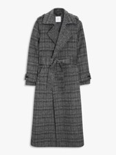 John Lewis Hand Finished Double Faced Wool Blend Trench Coat, Black Mix, 16