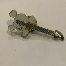 Skull and Cross Bones Guitar Lapel Hat Pin AY