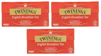 3x Twinings English Breakfast Tea,Klassischer Schwarztee Tee,25 Filtern