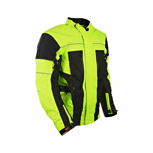 Men's Biker Hivis Black Yellow Motorcycle Jacket Textile Armoured All Weathers