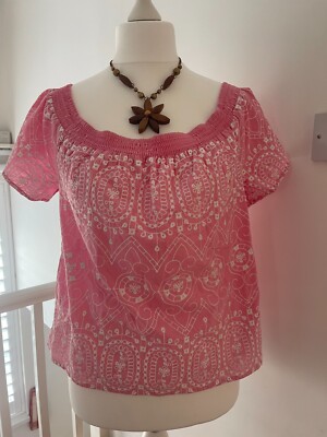 BEAUTIFUL PINK EMBROIDERED BARDOT TYPE TOP FROM MATALAN SIZE 20