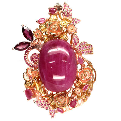 21x29mm Pink Ruby Rhodolite Brosche 925 Sterlingsilber
