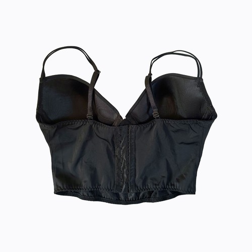 Vintage Black Satin Bustier Corset Bra Studded Rhinestone Crop Top Y2K Pinup 38C - Picture 2 of 7