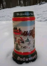Budweiser Stein Beer Mug The Seasons Best Clydesdale Anheuser Busch 1991 Holiday