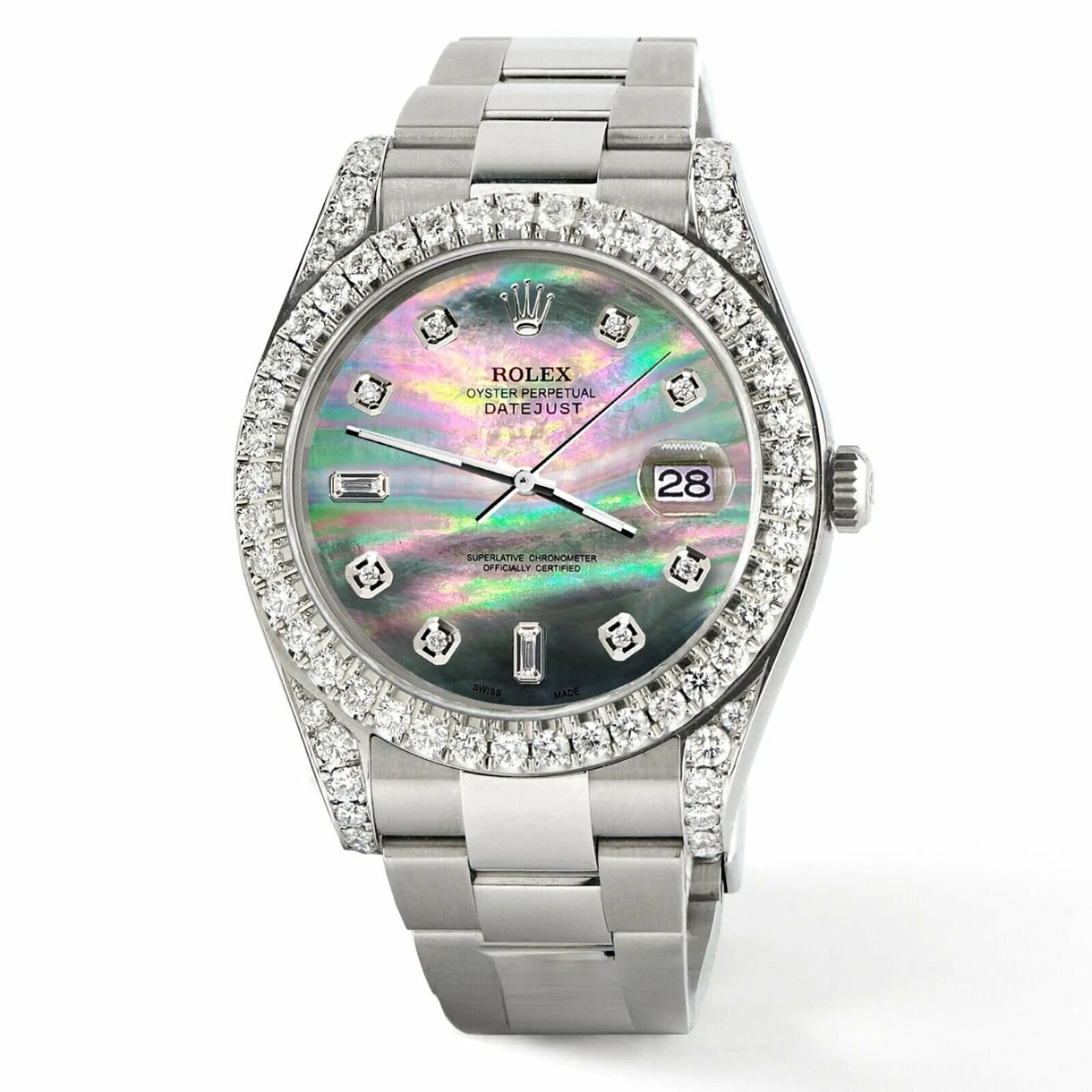 Rolex Datejust 41 126300 4.4CT Diamond Bezel Lugs Black MOP Dial