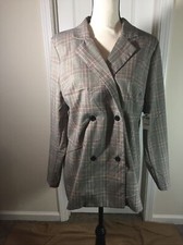 Charlotte Russe Plaid Print Black/white/gray Blazer Nwt Sz Xl