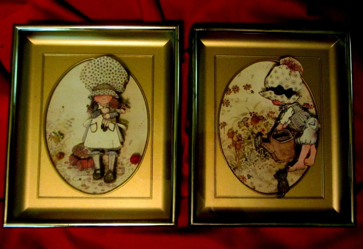 LOT OF 2 GLASS FRAMED 3 D PICTURES HOLLY HOBBIE 4 1 2