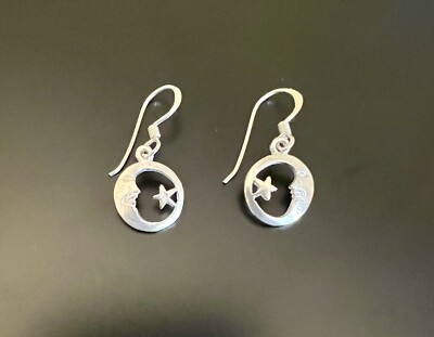 Moon & Star Dangle Earrings Sterling Silver