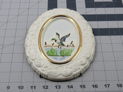 Vintage Mallard Duck Hand Painted Ceramic Wall Plaques Ovals White Decorative - Picture 5 of 13