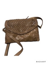 Massimo Dutti Brown Woven Leather Crossbody Purse Made In Italy