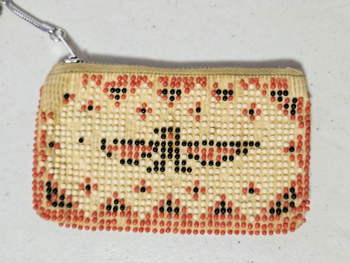 Vtg Beaded Souvenir Native American Change Purse Red, Black & White w/Keychain - Picture 7 of 7