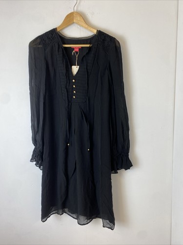 Monsoon Black 'Grand Bazaar' Black Long Sleeved Silk Shift Dress UK Size 8 B62 - Picture 2 of 9