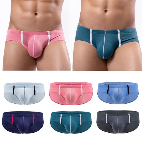 Hombres Sexy Bolsa Abultada Bikini Calzoncillos Sedoso Suave Malla Transpirable Ropa Interior BragasU - Imagen 10 de 27