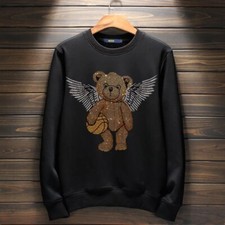 New Men Luxury Diamond Bear Rhinestone Fashion Hoodie High Quality 4 Colors