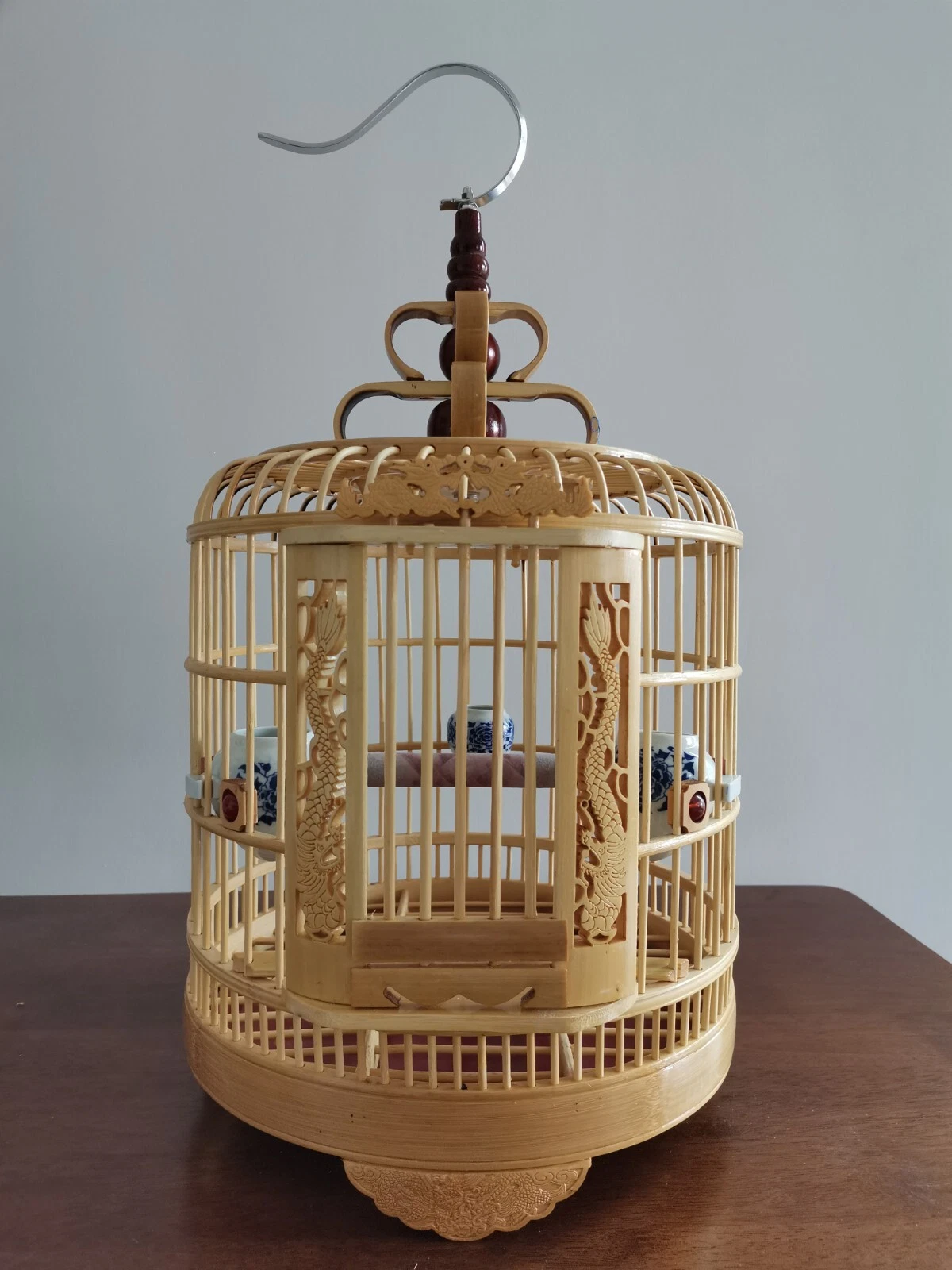Chinese Hand Carving Qilin Unicorn Bamboo Birdcage Display 60041