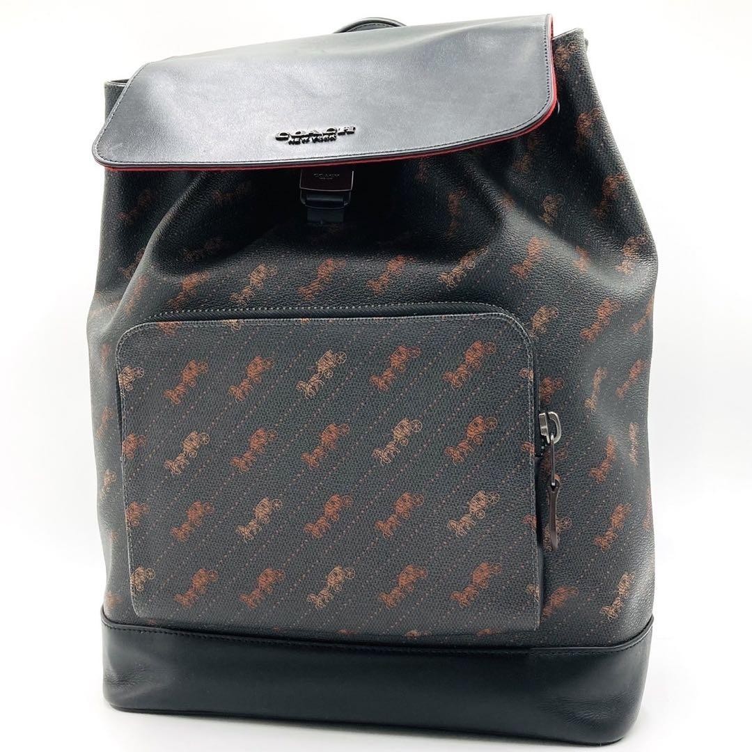 Coach Black PVC Leather Backpack with Carriage Pattern C4135 Daypack