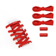 No Tie Shoelaces Tieless Elastic Shoe Laces 3Pcs with 2 Metal Buckles, Red