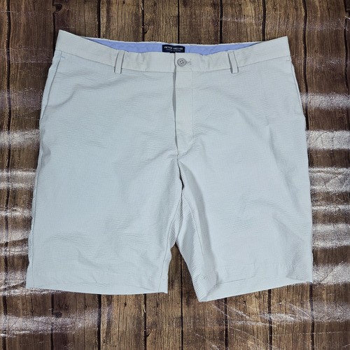Peter Millar Matlock Seersucker Shorts Mens 36 White Gray 9" Inseam Preppy