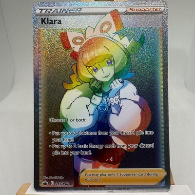 pokemon klara rare league card 2021 194/198Full Art Chilling Reign Put up to 2 basic Energy cards from your discard pile into your hand Pokemon Sword Part 46 /
