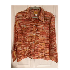 Ruby Rd. Women's Size 14 Orange Striped Button-Front Jacket Pockets Short LS