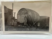 French Railway Wine Car RPPC Man Standing on Barrel France 1930  8