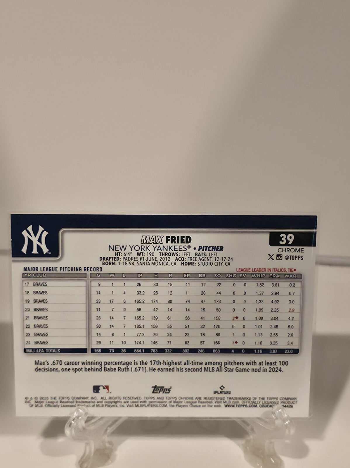 2025 Topps Chrome #39 Max Fried X-Fractors