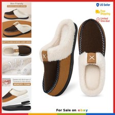 Men Slippers Memory Foam Fuzzy House Shoes Anti-Skid Rubber Sole Indoor Outdoor