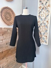 Tobi Black mini dress with long sleeves, scoop neckline, minimalist stretchy fit